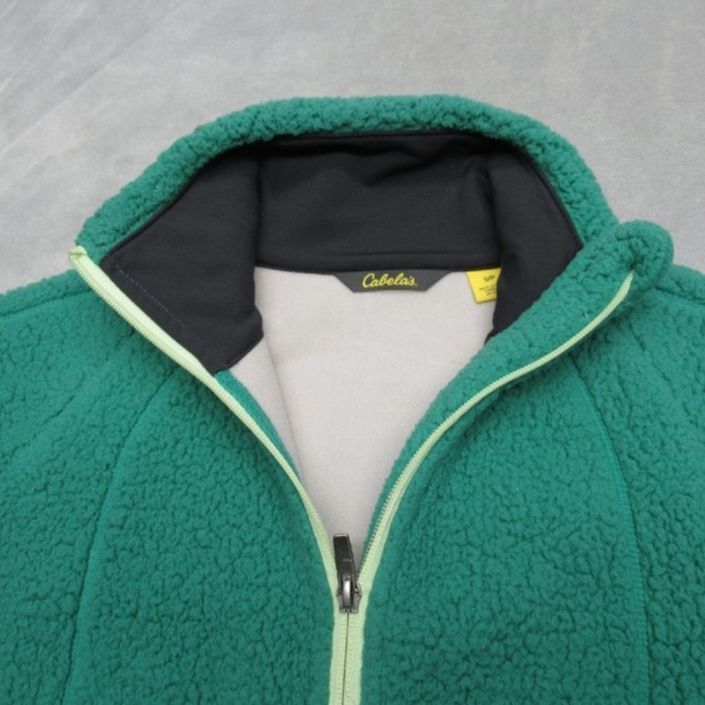 Cabelas Jacket Mens Small Green Black Tech Hiking Full Zip Pockets Sherpa Fleece - Picture 8 of 15